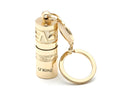 Gold zinc alloy waterproof mini LED flashlight attached to a keychain ring.