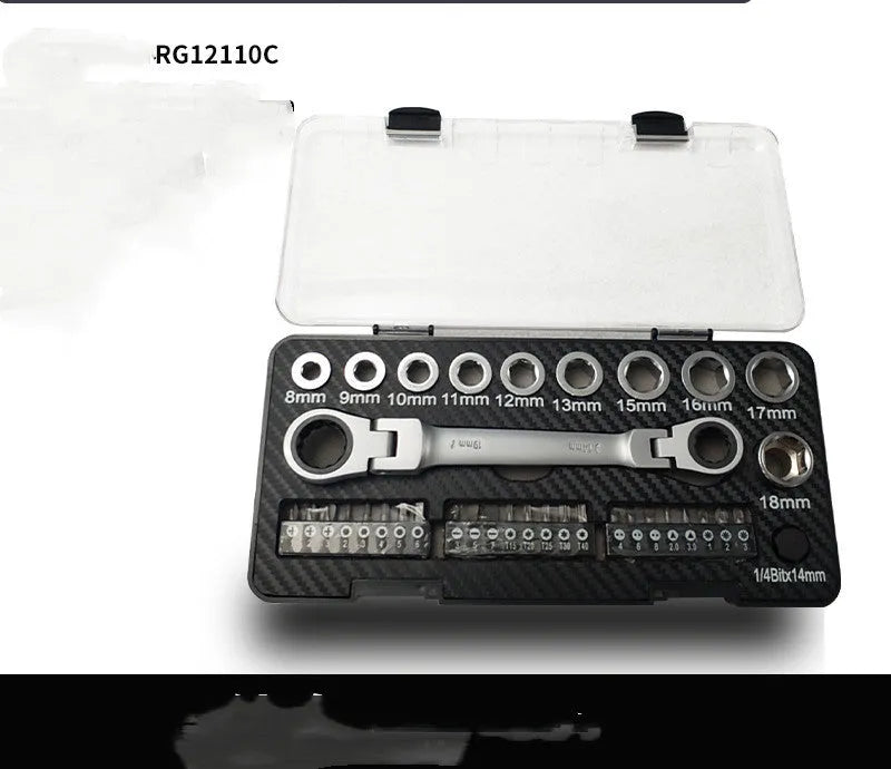 14-piece dual ratchet wrench and screwdriver set with sockets and bit heads for automotive and DIY use