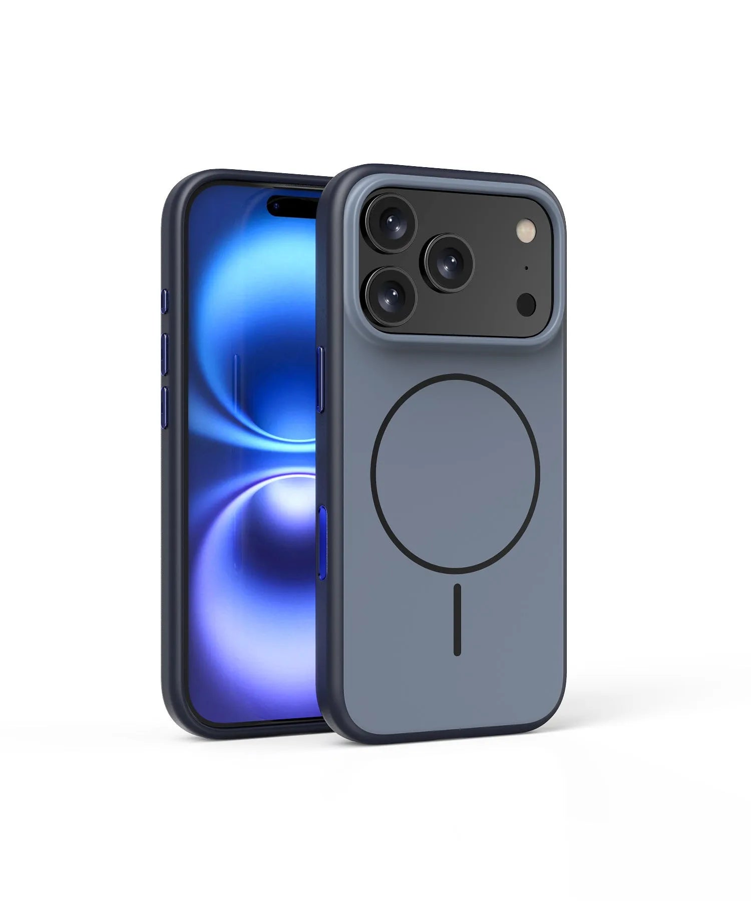 Frosted magnetic iPhone case with AI photography button in blue colour for iPhone 16 and 17 models