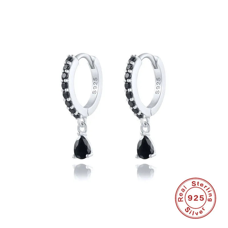 S925 sterling silver water drop earrings with geometric design and gemstone options