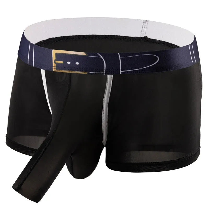 Men's solid colour Ice Silk boxer shorts on a mid waist, showing the grey colour option.