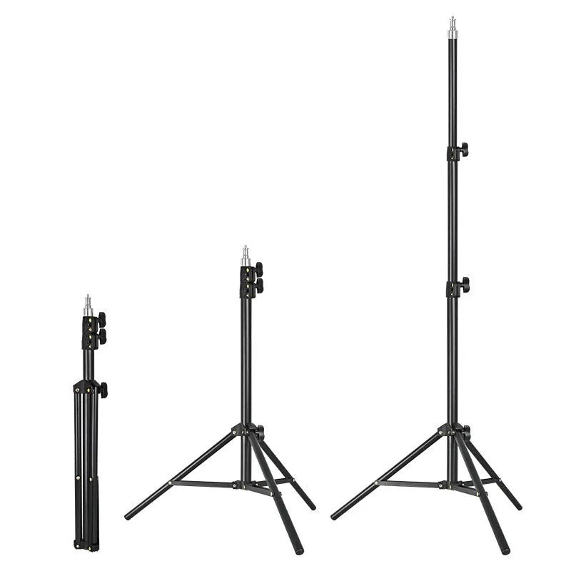 Frosted tripod light floor stand with mobile phone holder attached, carbon steel construction