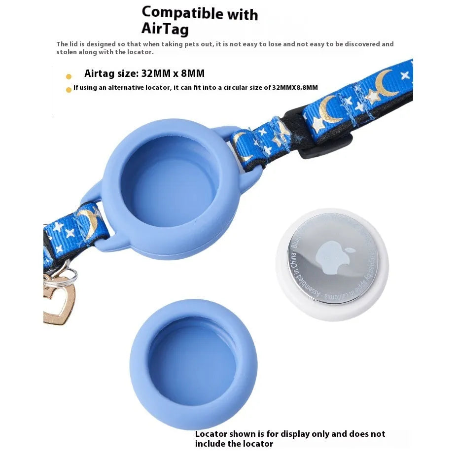 Apple AirTag protective case for cat collars in pink, blue, light green or black colours with adjustable sizing