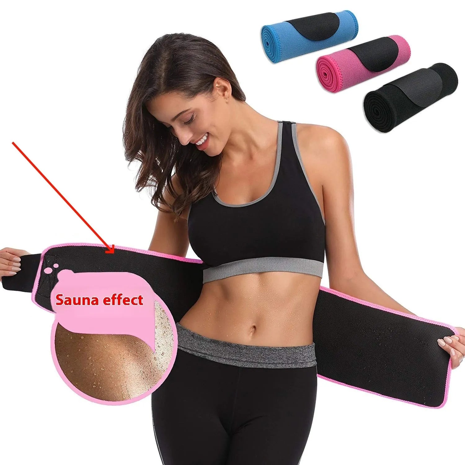 Adjustable neoprene lumbar support belt for fitness and running in black, blue, or pink.