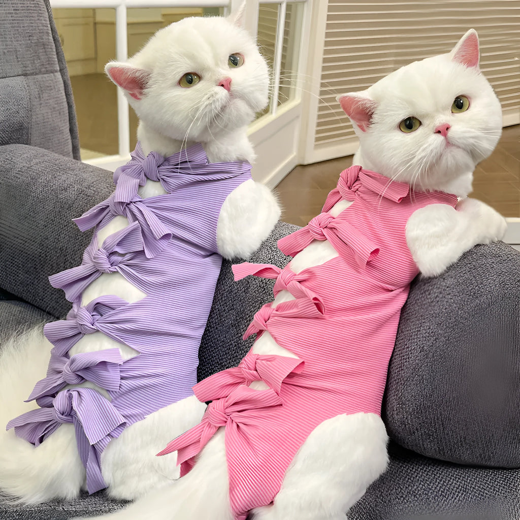 Polyester lace-up cat recovery suit in multiple colours for post-sterilisation surgery protection