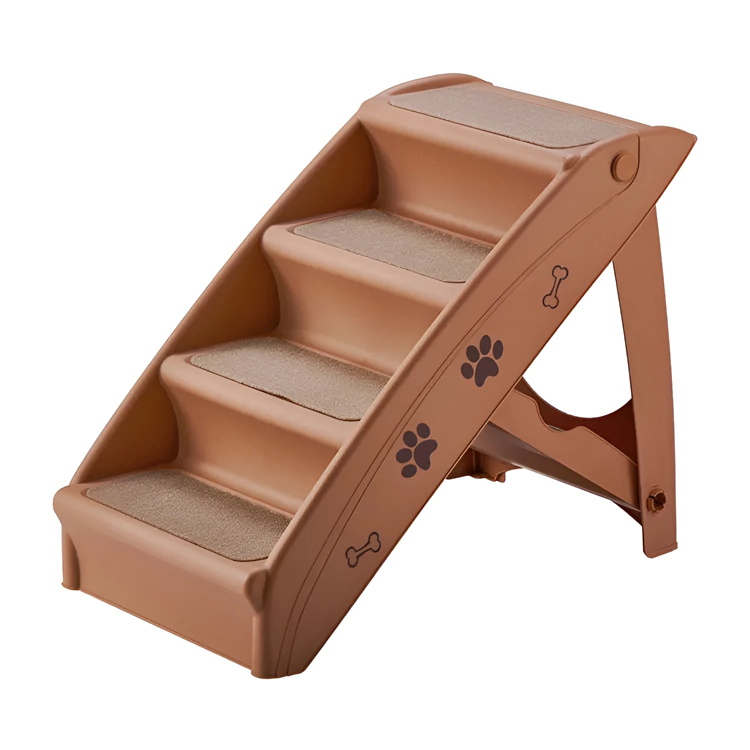 Foldable plastic pet ladder in beige colour with thickened steps and a non-slip mat for small dogs and cats.