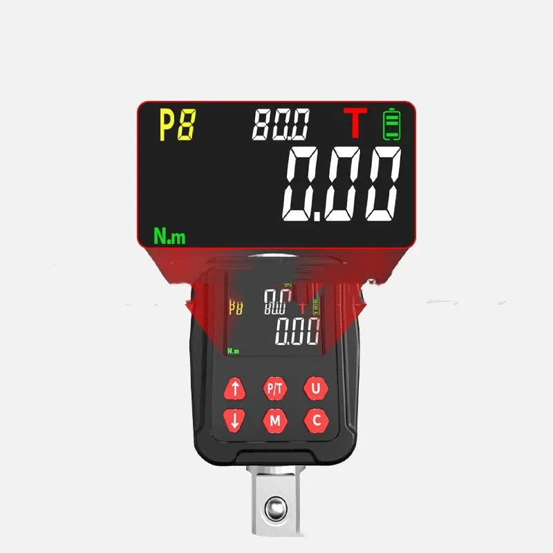 Digital torque meter with 1/2 inch square drive and display head in three-piece metal set