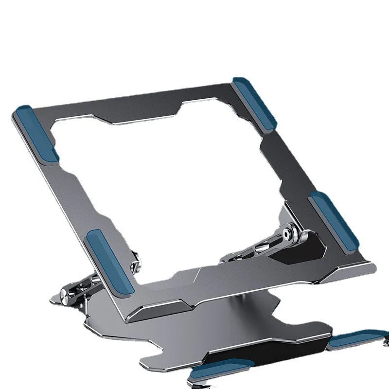 Aluminum adjustable laptop stand in folded and extended positions showing hollow design