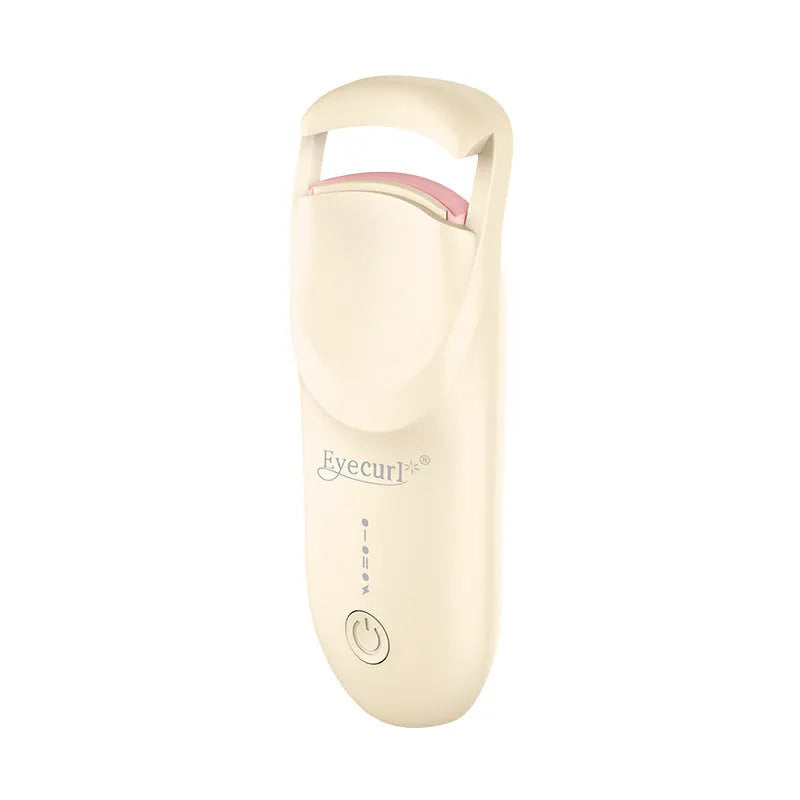 Plastic electric heating eyelash curler with USB cable in cream white colour