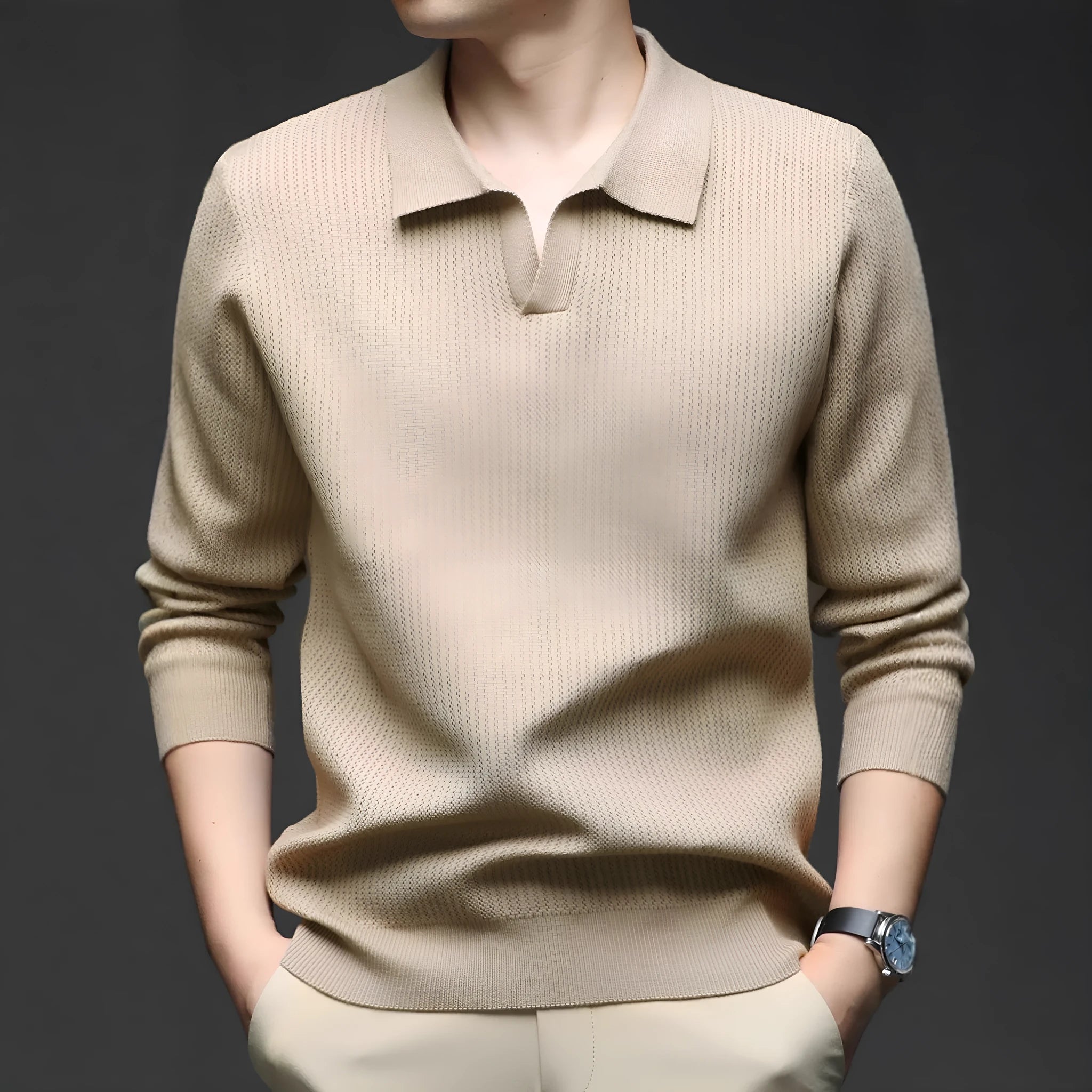 Men's loose fit pullover sweater in autumn casual style with blended fabric composition