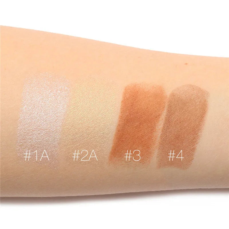 Four-shade face contour highlighter cream pots labelled A, B, C, D.