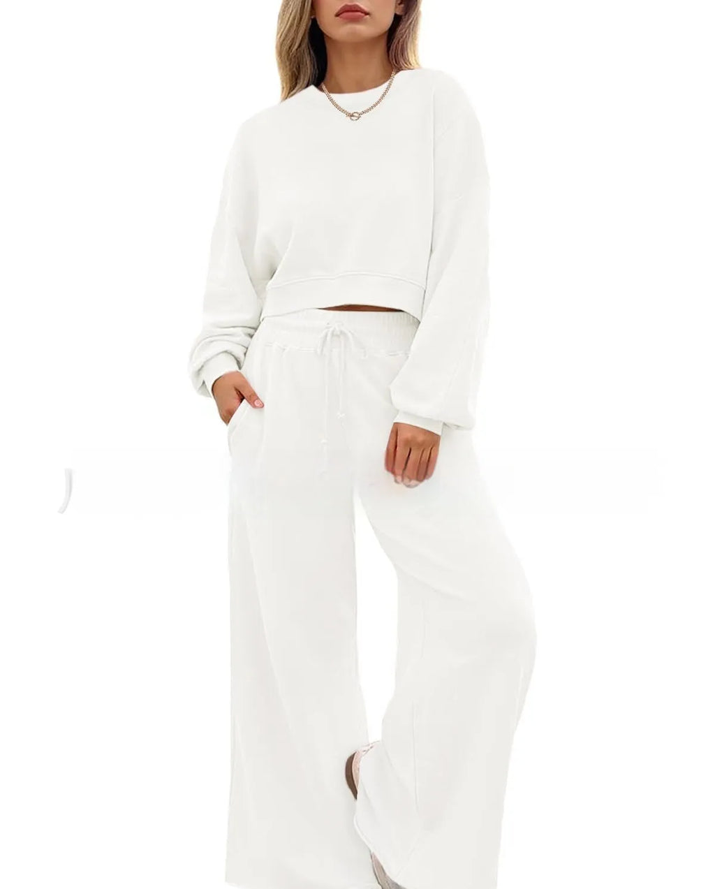 Women's polyester two-piece trousers set in solid colours with long sleeves