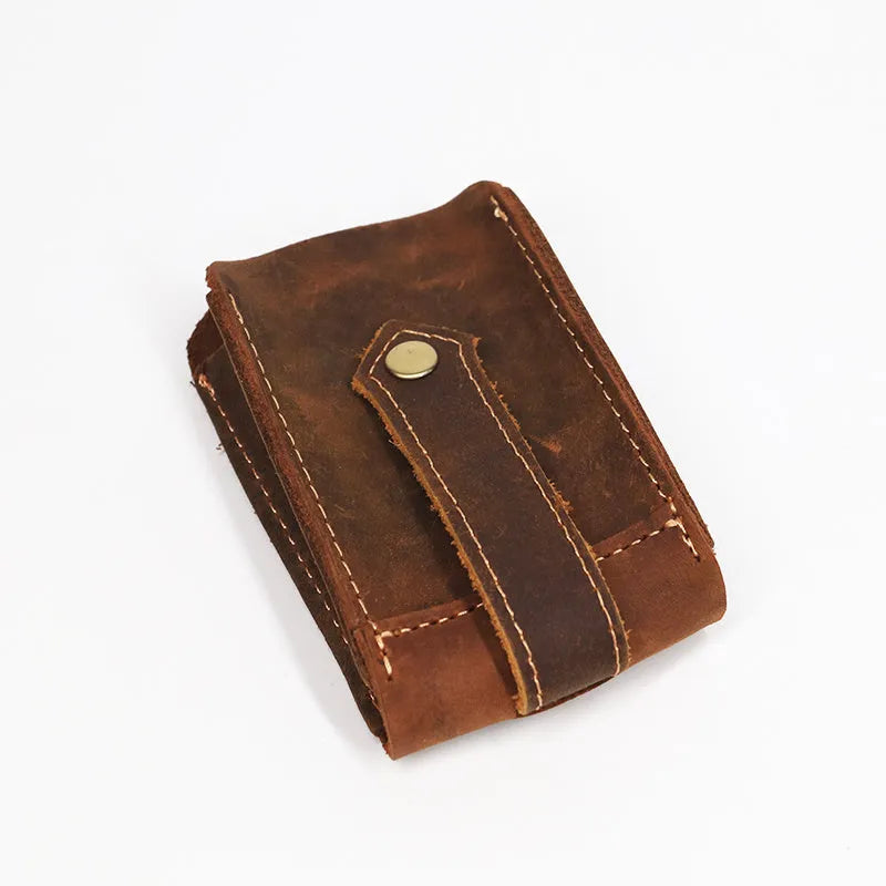 Crazy horse leather key case in dark brown, 7cm by 11.5cm, compact key organiser
