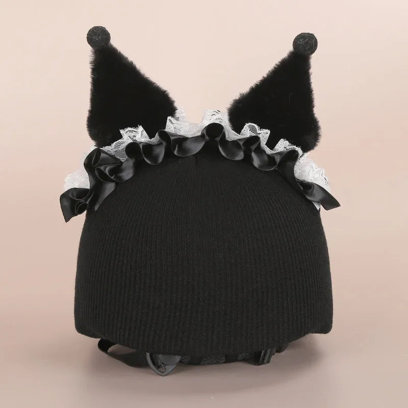 Cartoon-themed plush fabric helmet cover and ear decorations set for motorcycles and bicycles.