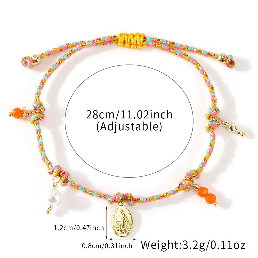 Hand-woven colourful braided rope bracelet for women in ethnic carrying strap tag design