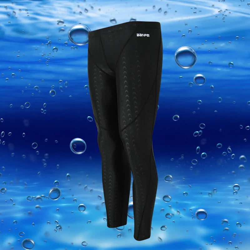 Men's nylon swimming trunks in briefs style with elastic waistband and striped designs in black, grey, green, blue and orange colour combinations