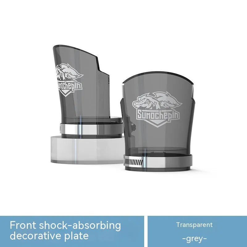 Transparent motorcycle front shock absorber protective sleeve with stainless steel clamp, shown in multiple colour options.