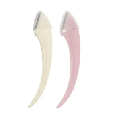 Curved moon eyebrow trimming knife set with comb in stainless steel and plastic