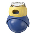 Owl-shaped plastic tumbler cat puzzle toy in Morandi yellow and blue colours.