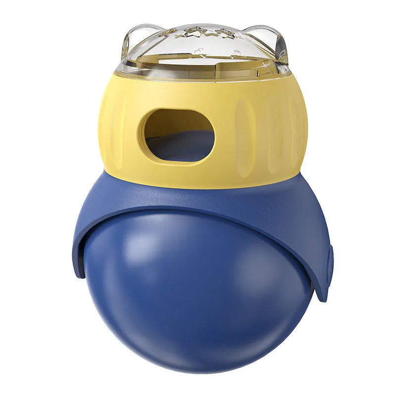 Owl-shaped plastic tumbler cat puzzle toy in Morandi yellow and blue colours.