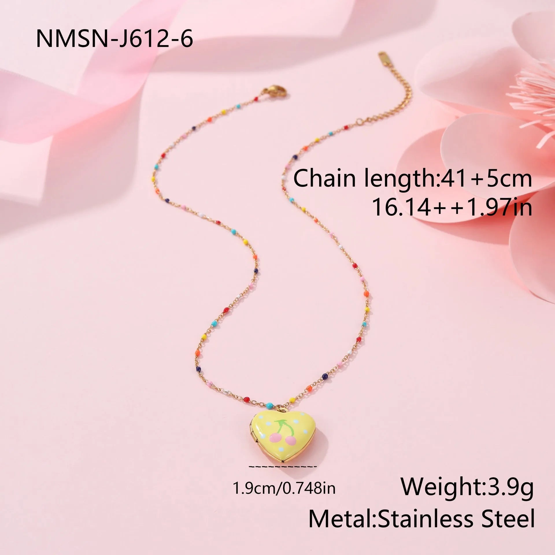 Stainless steel fruit pendant necklace with 18K gold plating on 41-50cm chain