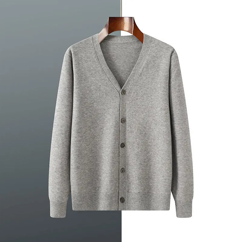 Men's V-neck Andy velvet knitted cardigan coat in loose fitting style
