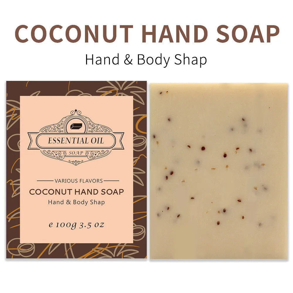 Handmade frosted essential oil soap bar in botanical scents like lavender and green tea, 100g.