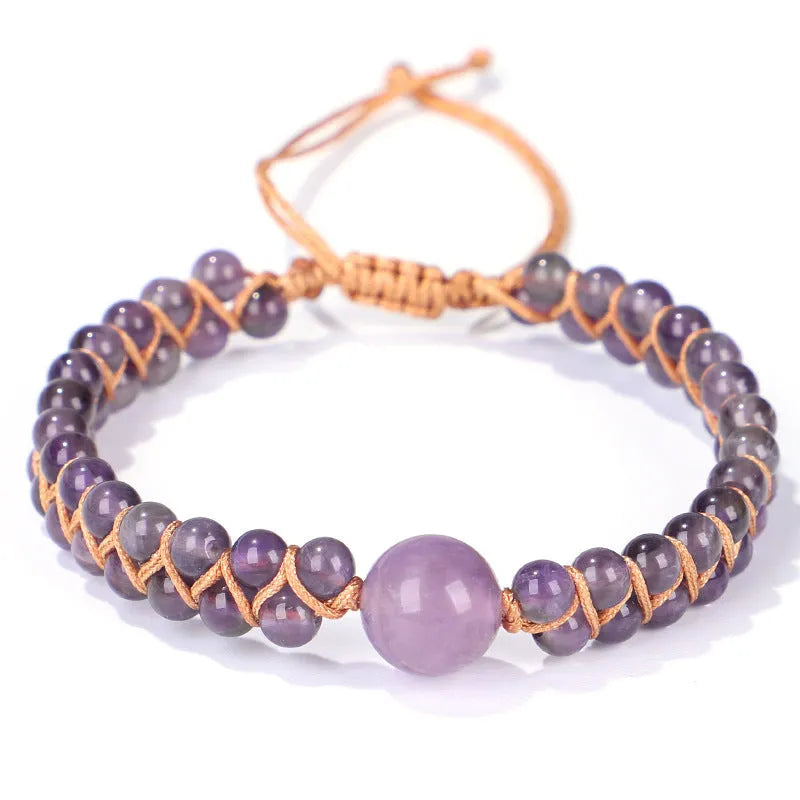 Handmade woven geometric pull bracelet in blue tigereye stone with adjustable closure.