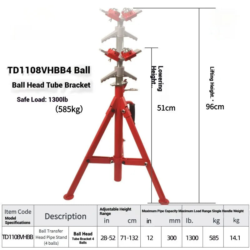 Metal V-head pipe support bracket with ball fittings for steel pipe.