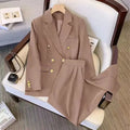Womens loose fit khaki polyester blouse and trouser set for office wear