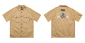 Men's black cotton blend half-sleeve loose fit shirt with embroidery