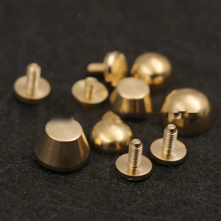 Brass decorative buckle set with geometric and round foot nails in 10x6mm and 12x7mm sizes