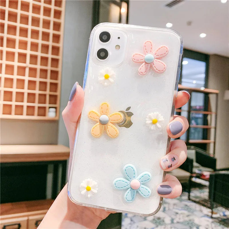Heart and flowers design iPhone case for iPhone 6 through 13 Pro Max models in soft rubber material