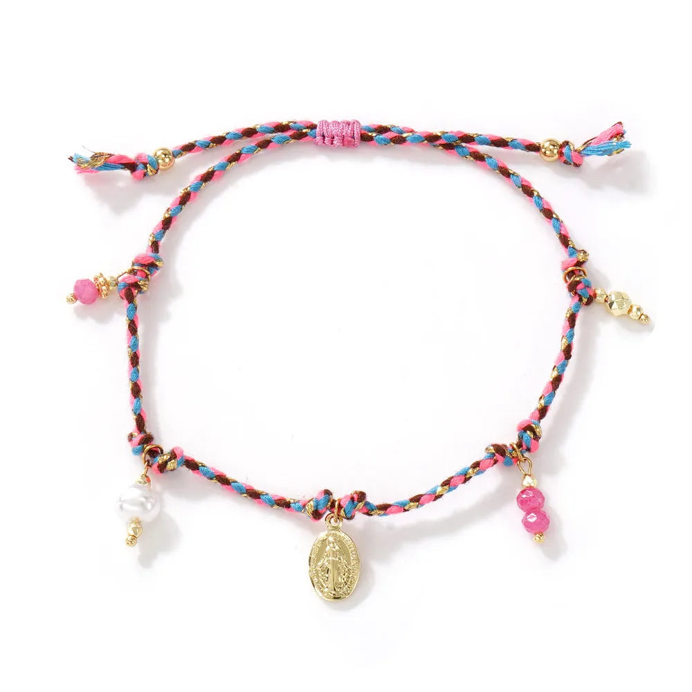 Hand-woven colourful braided rope bracelet for women in ethnic carrying strap tag design