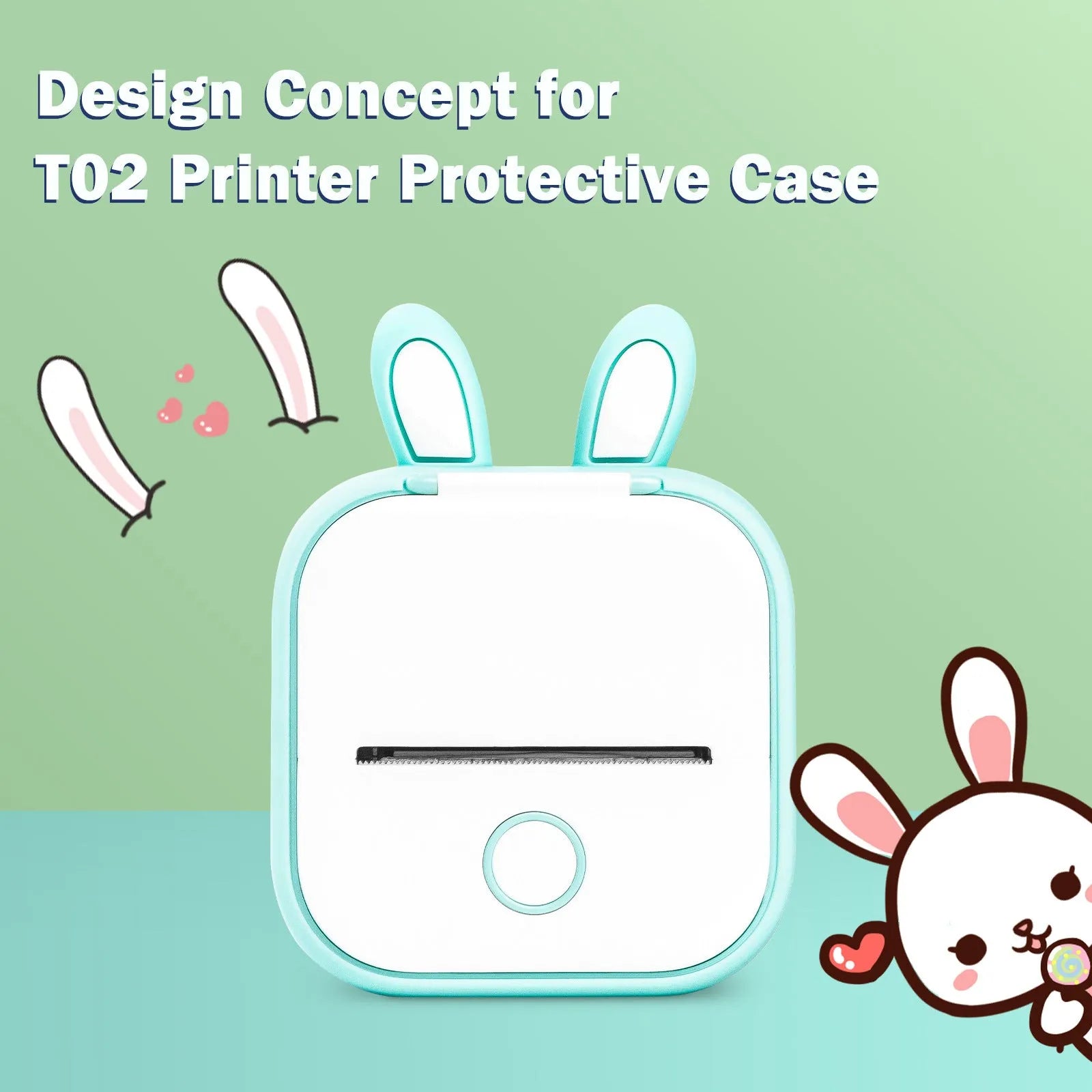 Phomemo T02 mini photo printer in pink cat ears silicone protective case