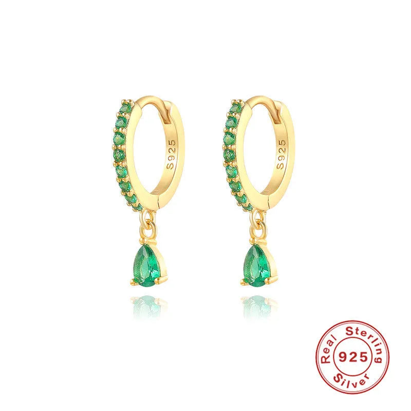 S925 sterling silver water drop earrings with geometric design and gemstone options