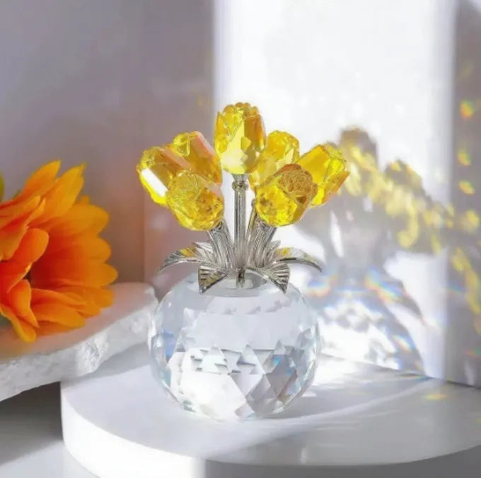 Geometric K9 crystal rose glass decoration in Chinese style with wire drawing manufacturing