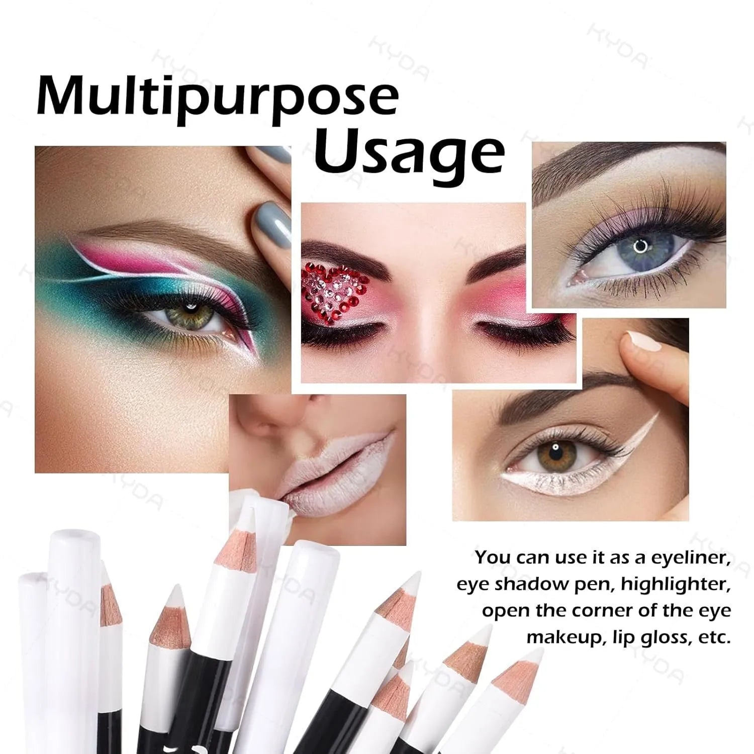 12-piece white and black eyeliner pencil set with sharpener for versatile makeup application