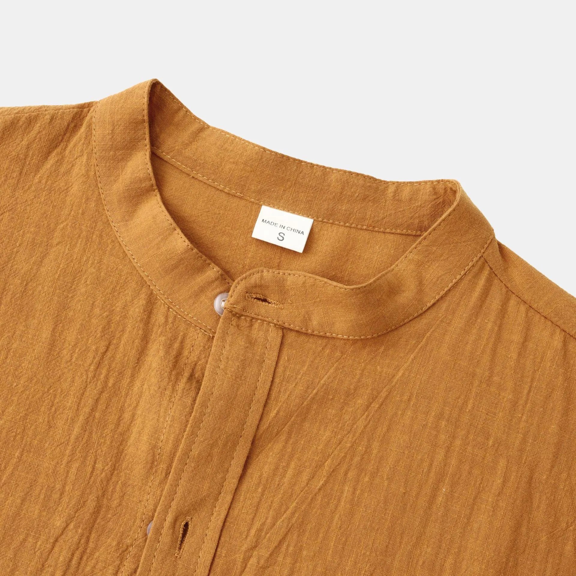 Men's brown cotton blend long sleeve shirt and trousers casual set on hanger
