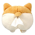 Yellow soft plush corgi butt shaped car tissue holder with elastic hanging straps.
