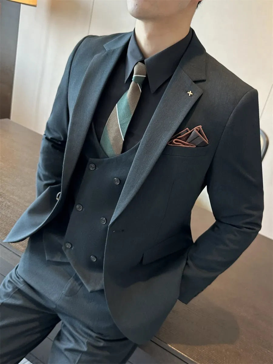 Men's slim fit business formal wear jacket in dark green, brown, and camel colours