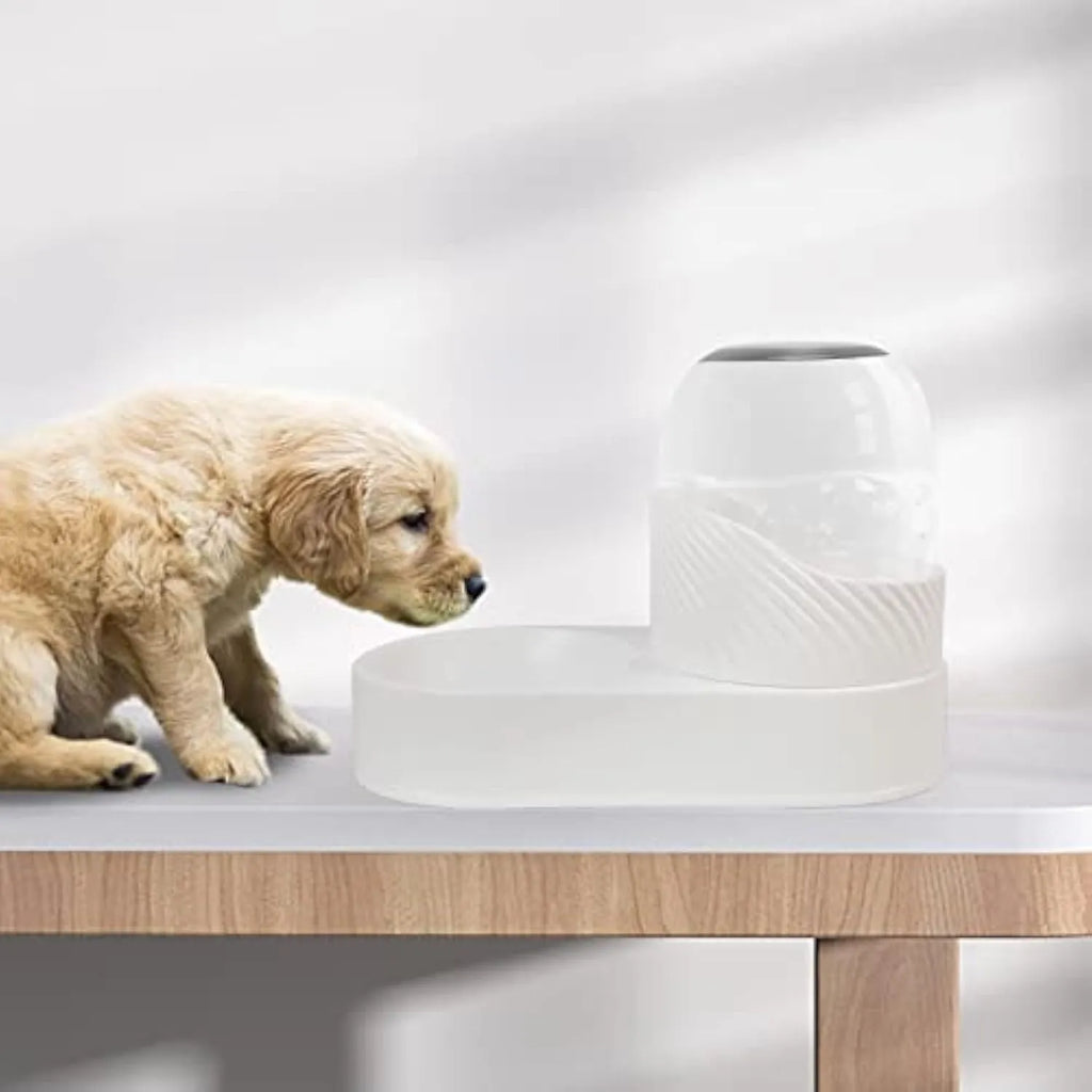 White automatic cat feeder and water dispenser set with wave design
