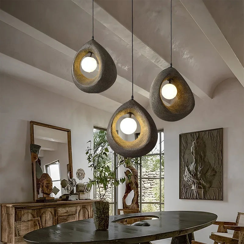 Modern retro style pendant chandelier with a large milky white rectangular lampshade