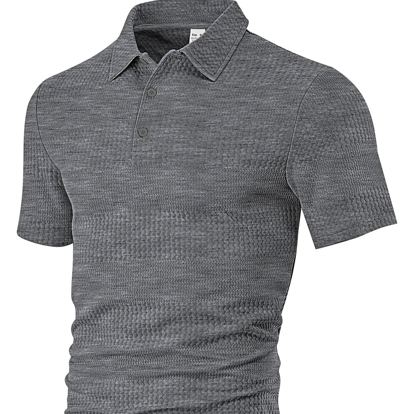 Men's loose casual lapel jacquard short sleeve shirt in grid pattern, polyester fabric, available in multiple colours