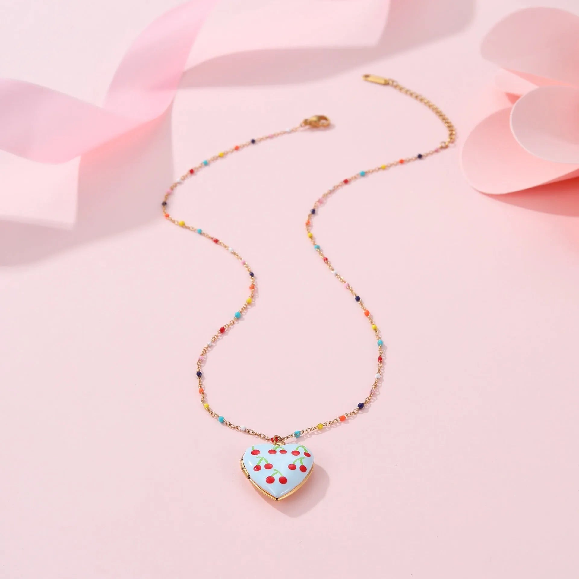 Stainless steel fruit pendant necklace with 18K gold plating on 41-50cm chain