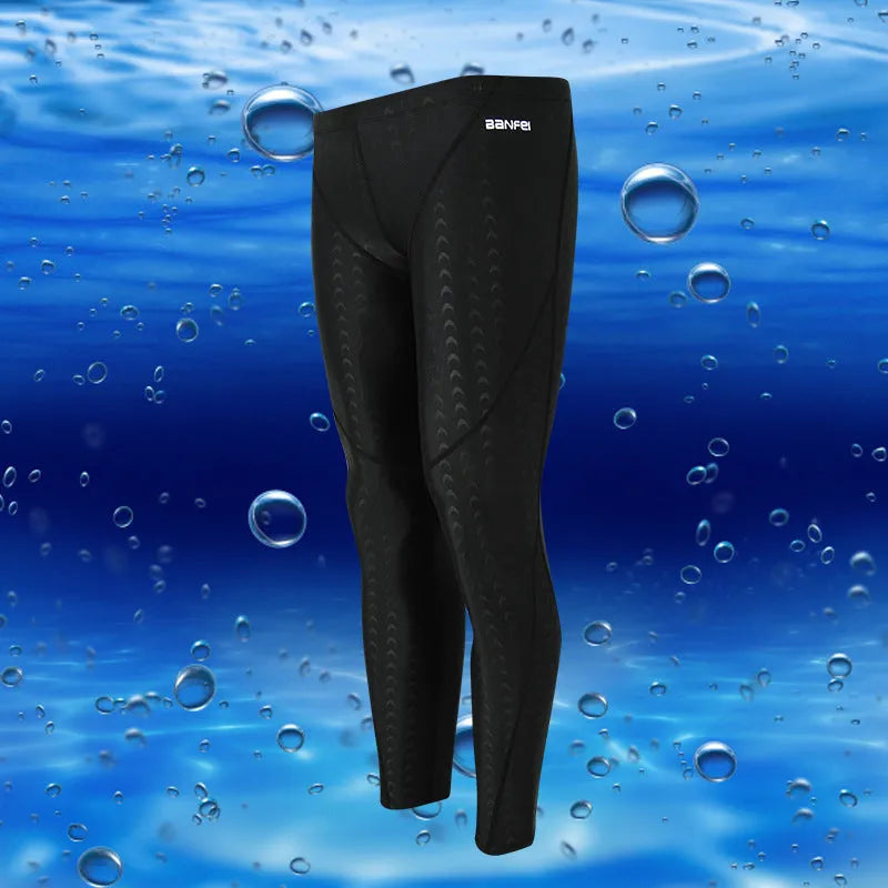 Men's nylon swimming trunks in briefs style with elastic waistband and striped designs in black, grey, green, blue and orange colour combinations