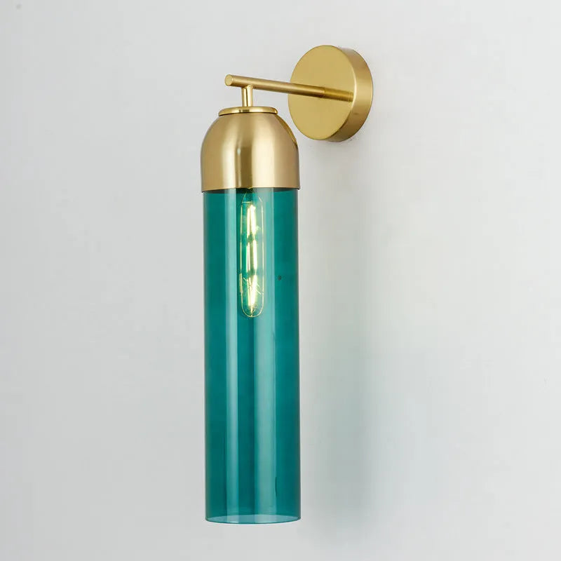 Nordic postmodern minimalist glass shade wall lamp in a modern living room setting.