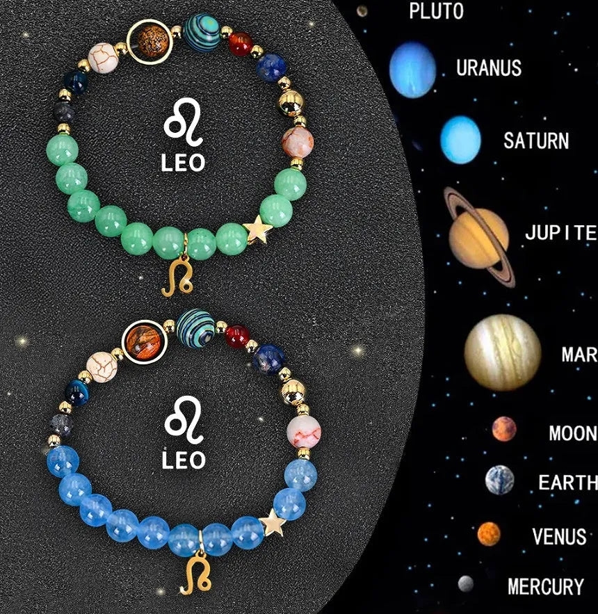 A pair of natural stone beaded bracelets from a twelve-piece zodiac sign collection.