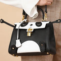 Panda print cowhide leather handbag in horizontal square shape showing animal pattern