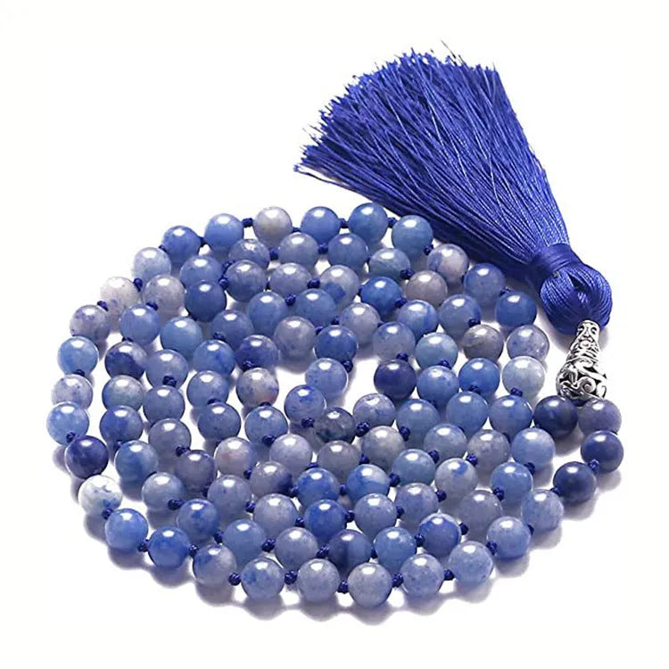 Geometric agate tassel necklace in a choice of ten colours including blue stone and amethyst, shown at full 95-100cm length.